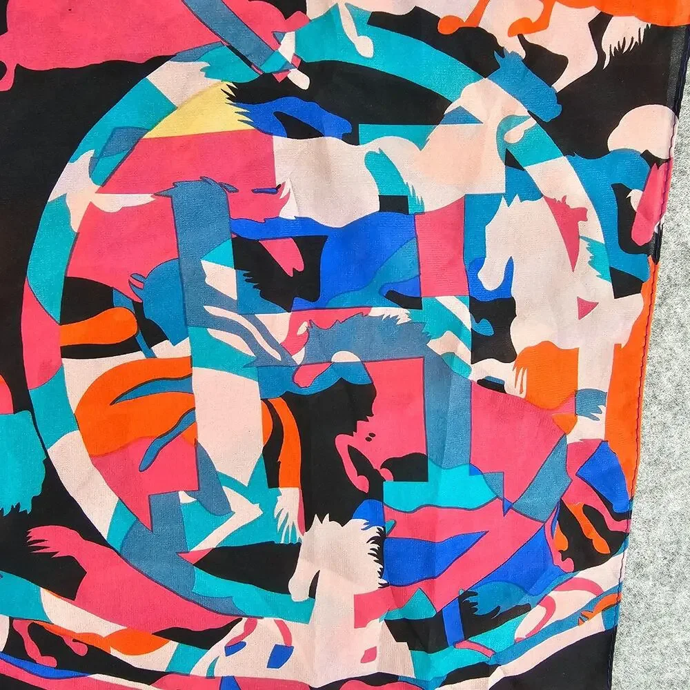 Lightweight Equestrian Scarf Colorful Abstract Art To Wear Horse Design 60